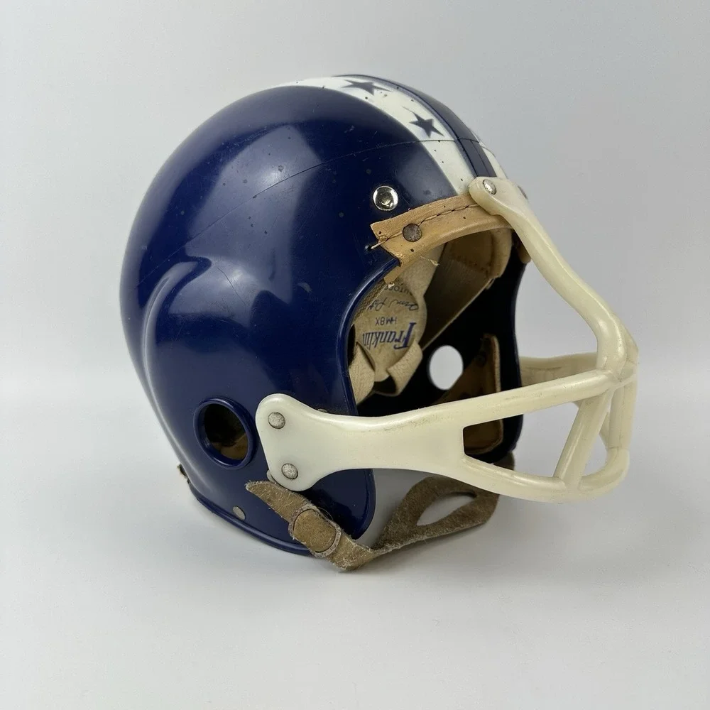 Vintage Franklin football helmet blue HM 8 Jim Patton autographed model Leather